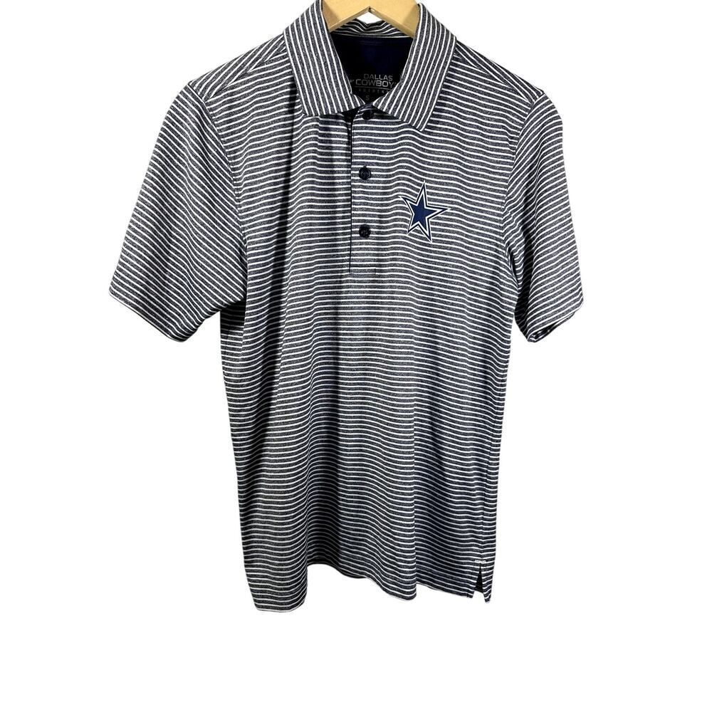 DALLAS COWBOYS AUTHENTIC Men's Striped Short Sleeve Polo Shirt Blue Size Small